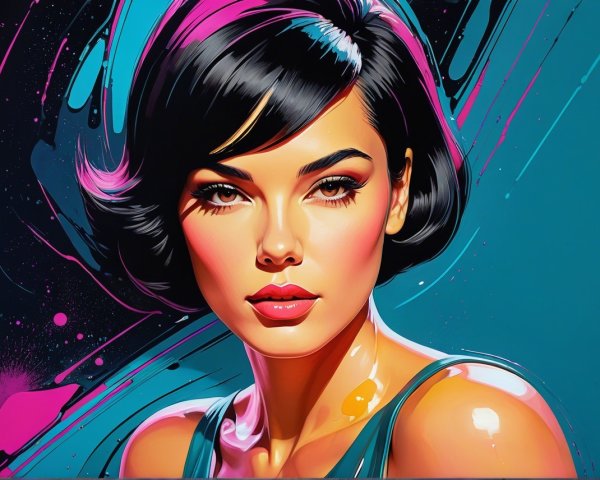 Portrait of a Young Woman with Chic Black Bob Hairstyle