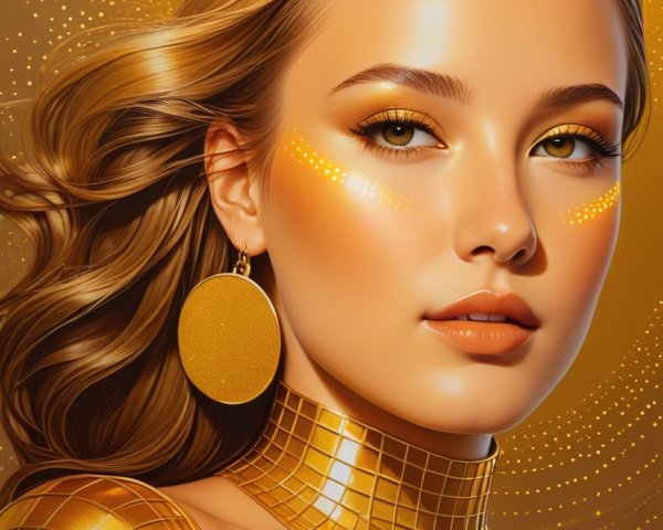 Portrait of a Woman with Golden Accents and Makeup