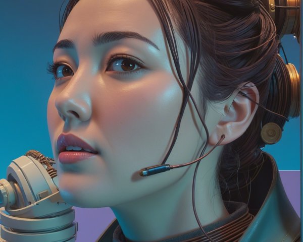 Close-Up of Young Woman with Futuristic Accessories