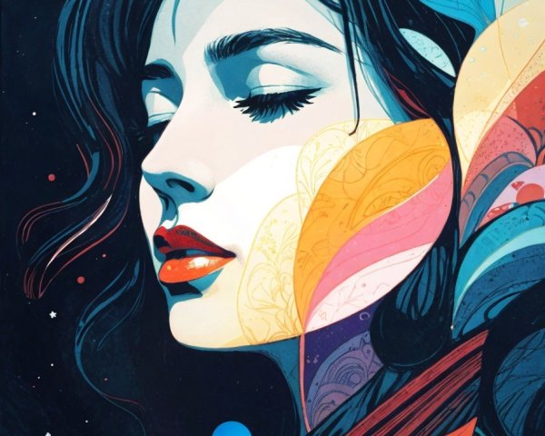 Digital Illustration of a Woman's Side Profile with Stars