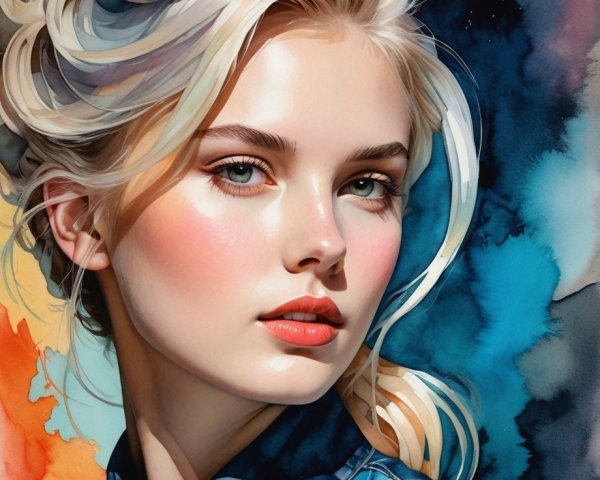 Portrait of a Woman with Watercolor Background