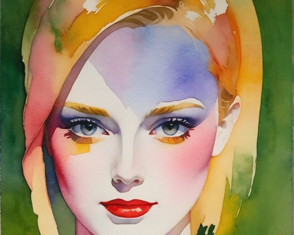 Stylized Watercolor Portrait of a Young Woman
