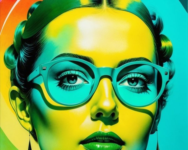 Vibrant Portrait of a Woman with Green Skin and Glasses