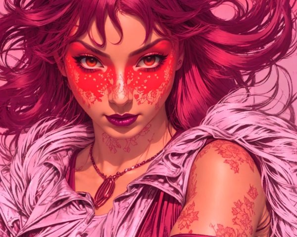 Portrait of a woman with magenta hair and bold makeup