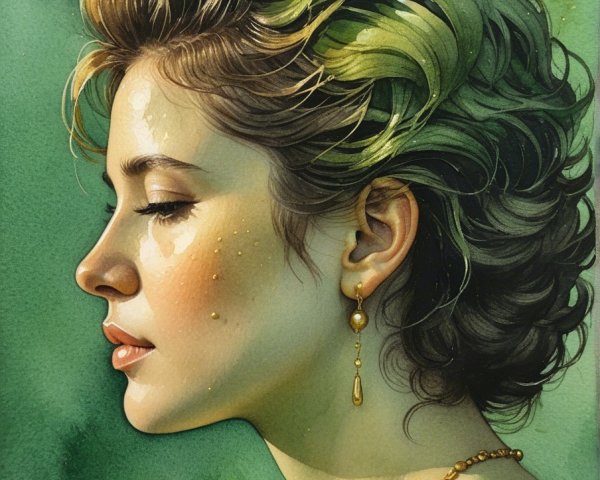 Profile Portrait of a Woman with Green Highlights