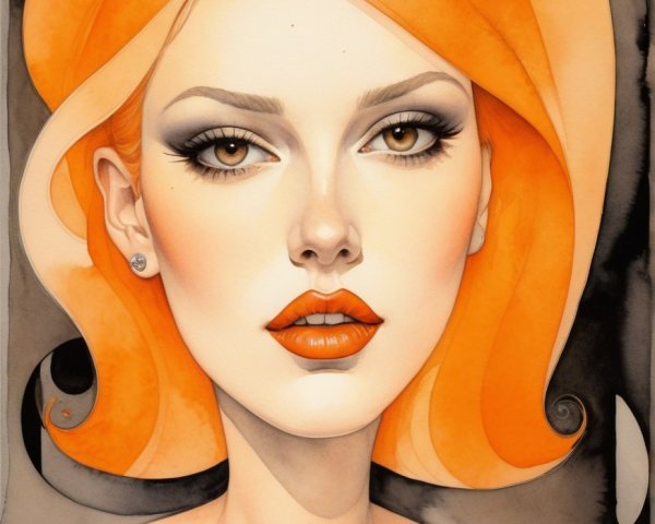 Portrait of a Woman with Vibrant Orange Hair and Makeup