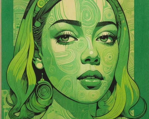 Female Portrait in Shades of Green with Patterns