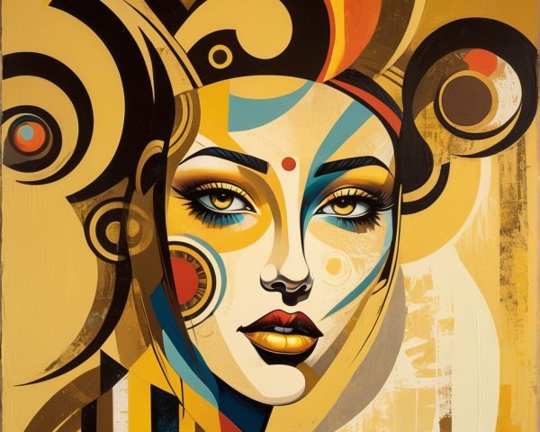 Abstract Portrait of a Woman with Geometric Patterns