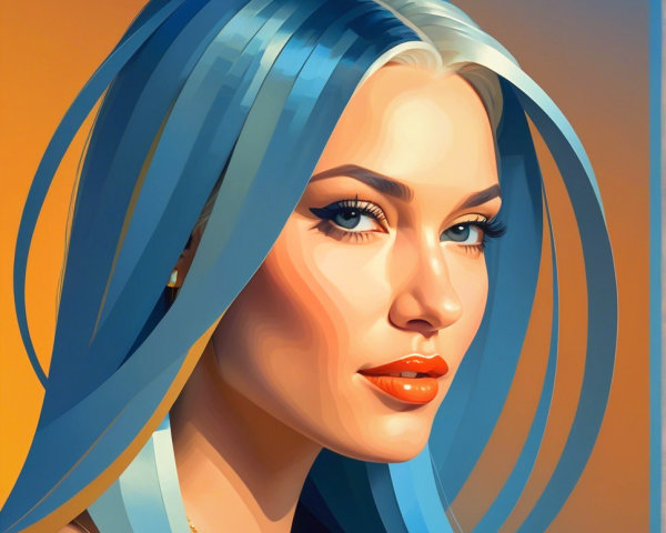 Portrait of a young woman with blue hair and orange accents