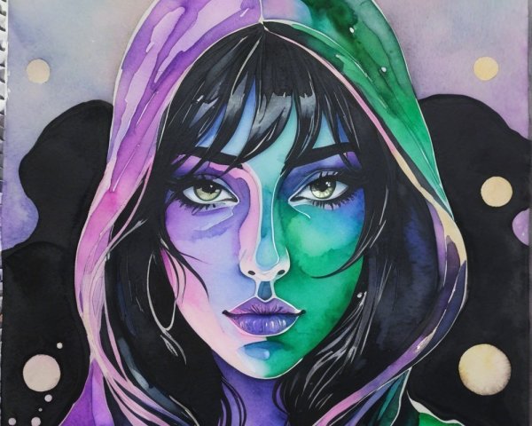 Portrait of a Woman with Colorful Hood and Pastel Background