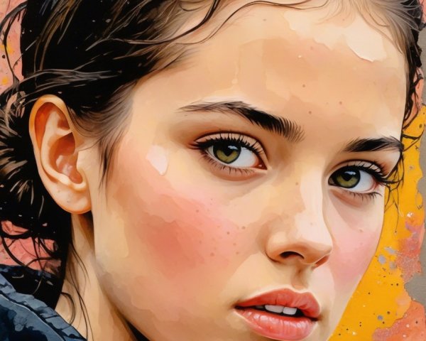 Portrait of a Young Woman with Green Eyes and Colorful Background
