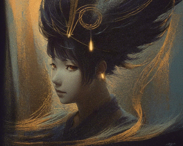 Digital Painting of Woman with Golden Light Effects