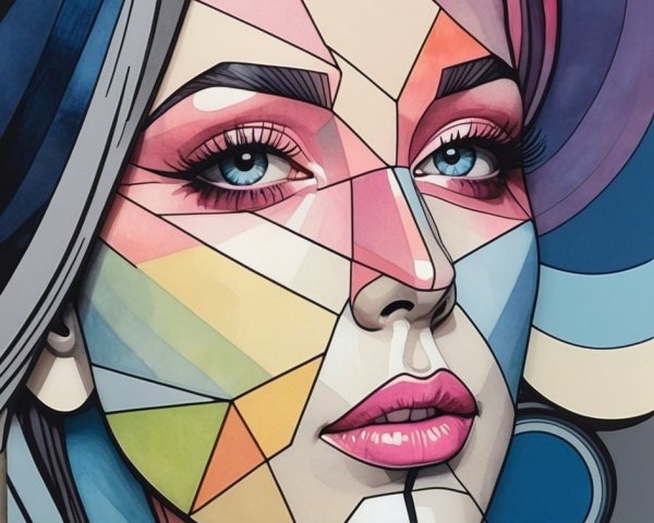 Stylized portrait of a woman with geometric shapes