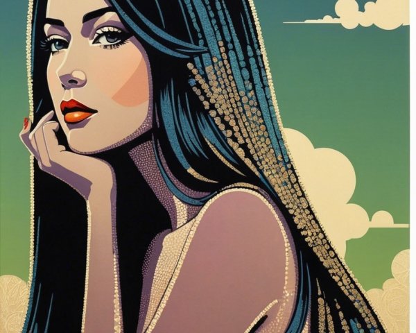 Stylized Portrait of a Woman with Black Hair