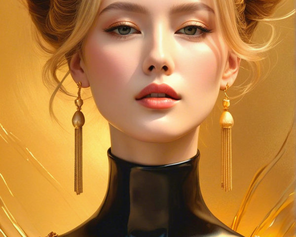 Elegant Portrait of Woman with Golden Hair and Outfit