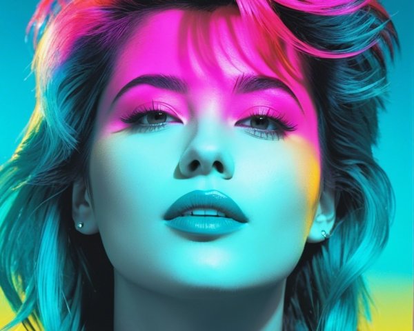 Portrait of a Woman with Multicolored Hair and Makeup