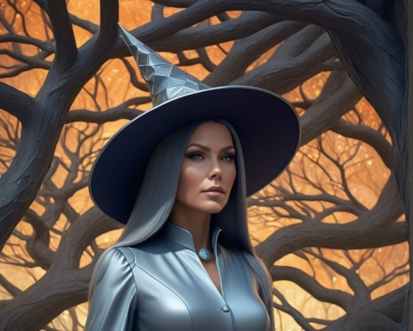 Witch in Enchanted Forest with Ethereal Glow