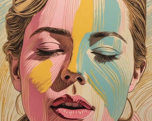 Close-Up of a Woman's Face in Abstract Colors