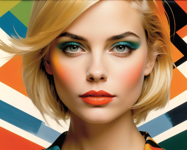 Portrait of a woman with chic blonde bob and bold makeup