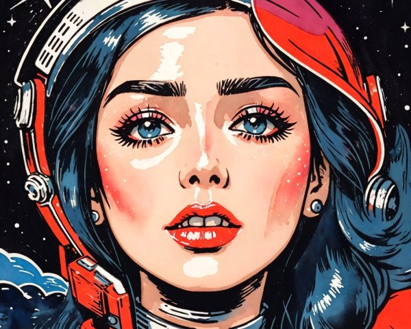 Close Portrait of a Young Woman Astronaut in Space