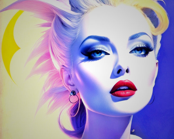 Stylized portrait of a woman with platinum blonde hair