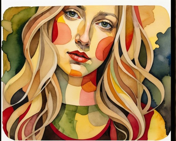Watercolor Portrait of a Young Woman with Vibrant Colors