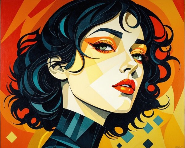 Vibrant Portrait of a Woman with Geometric Patterns