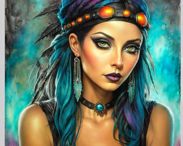 Portrait of a Young Woman with Colorful Hair and Makeup