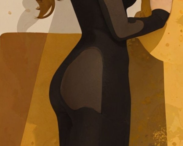 Stylized Woman in Black Dress with Sheer Elements