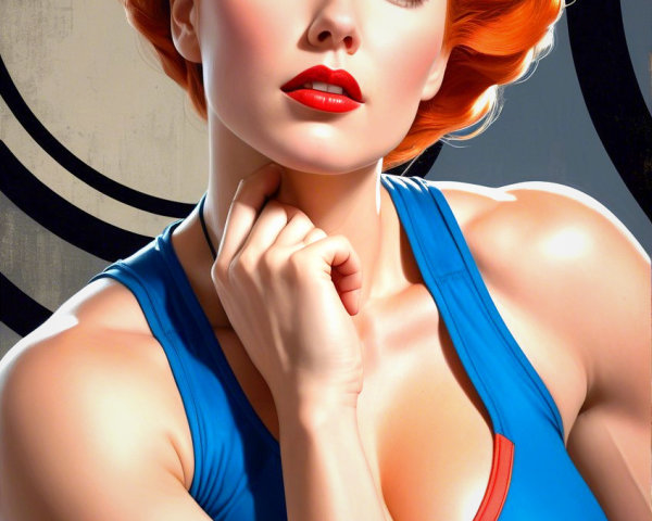 Confident Woman with Vibrant Orange Curls and Glamorous Makeup
