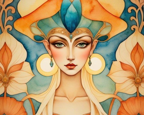 Captivating Woman in Vibrant Blue and Orange Attire