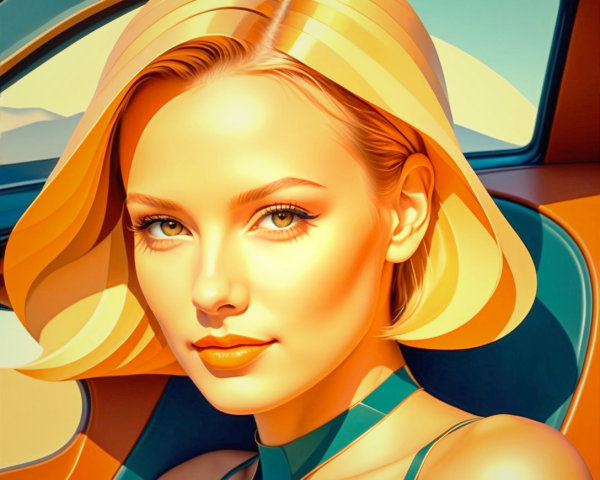 Stylized digital portrait of a young woman with bob hairstyle