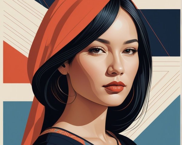 Young woman with headscarf and modern geometric background