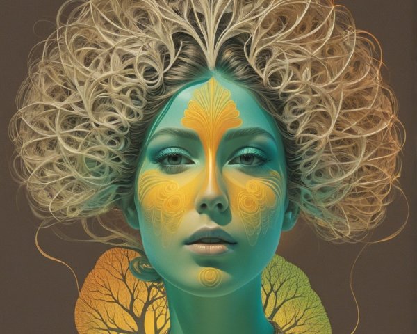 Fantastical Portrait of a Woman with Nature Motifs