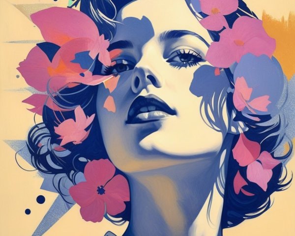 Stylized portrait of a woman with floral accents