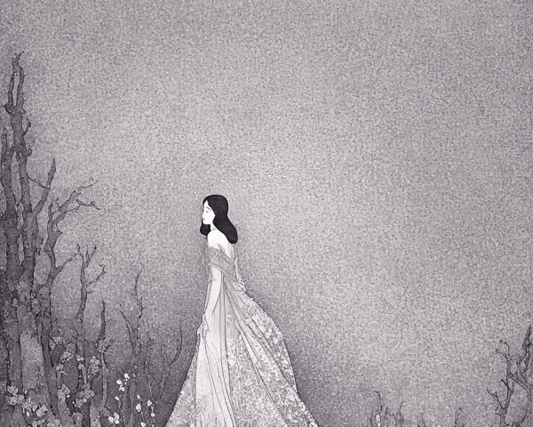 Monochromatic Illustration of a Woman in Gown