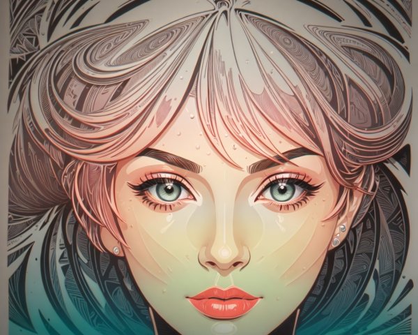 Stylized portrait of a woman with flowing hair and tears