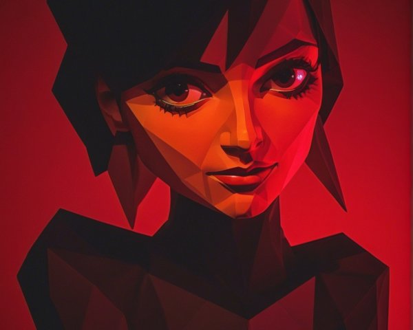 Stylized Angular Portrait of a Woman with Red Background