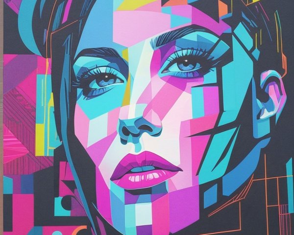 Abstract Portrait of a Woman with Geometric Shapes