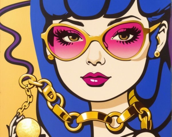 Vibrant Illustration of a Girl with Blue Hair and Sunglasses