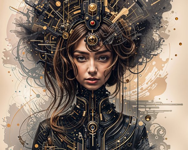Futuristic Steampunk Portrait of a Woman in Galaxy Design