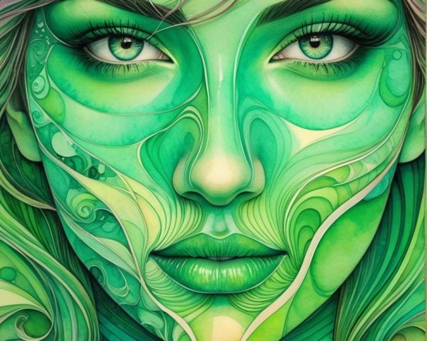 Stylized Portrait of a Woman with Intricate Patterns