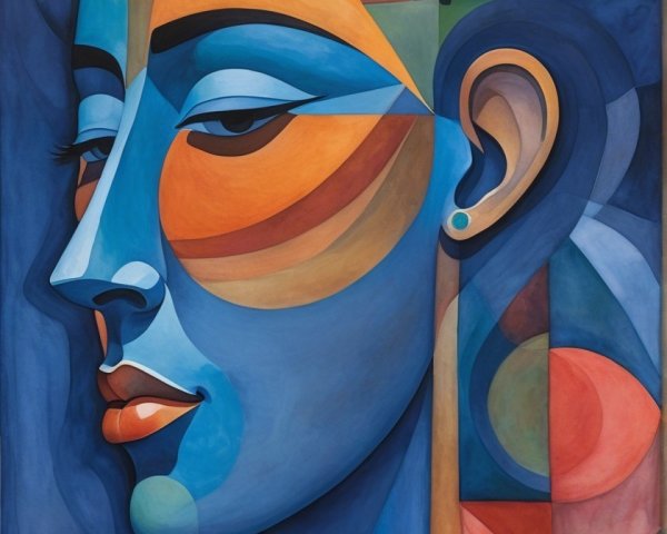 Stylized portrait of a woman's profile in bold colors