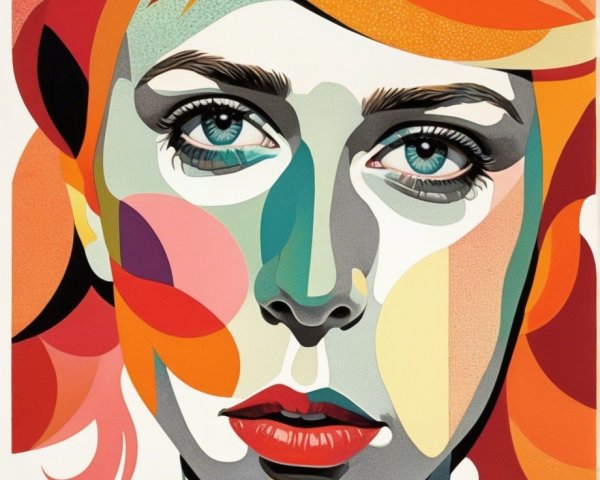 Stylized portrait of a woman with blue eyes and red hair