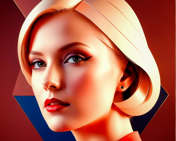 Stylized Bob Haircut with Bold Makeup and Geometric Background