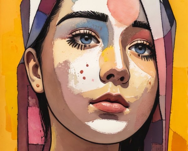 Stylized Portrait of a Young Woman with Patterns