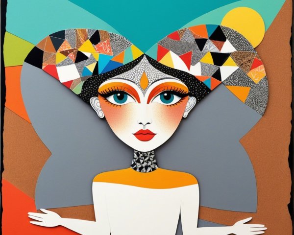 Stylized Female Figure with Colorful Geometric Hair