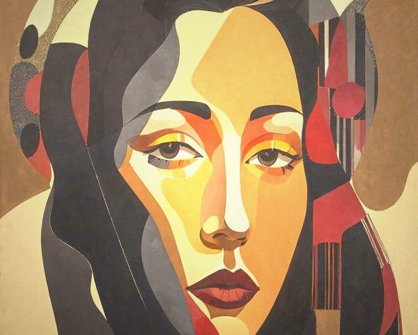 Stylized Portrait of a Woman with Geometric Shapes