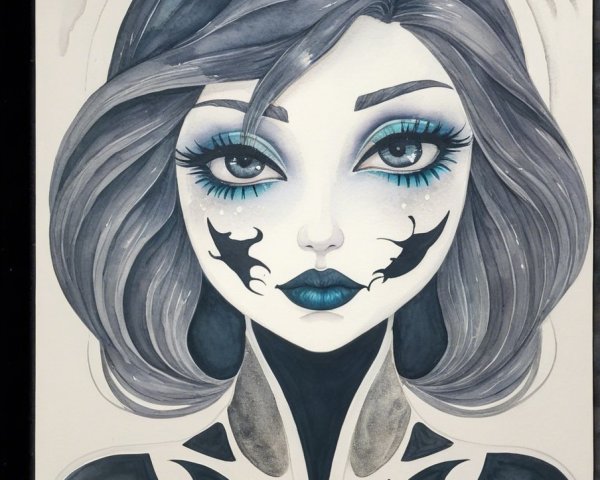 Detailed Watercolor Portrait of a Woman with Patterns