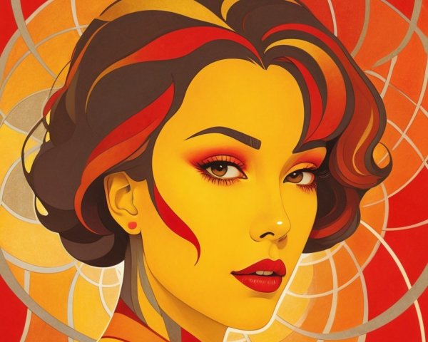 Portrait of a woman with vibrant features and colors